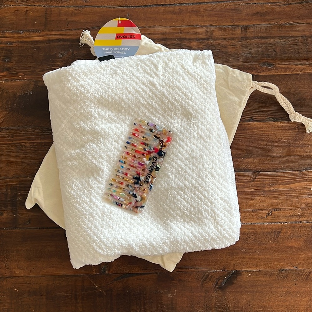 Quick dry hair towel with storage bag and comb